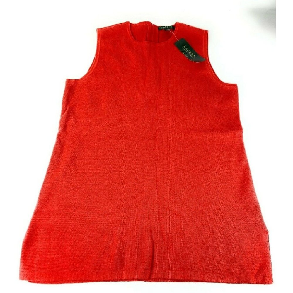 New $98 Lauren Ralph Lauren Womens Sleeveless Cotton Crew Neck Orange Top Sz XL
